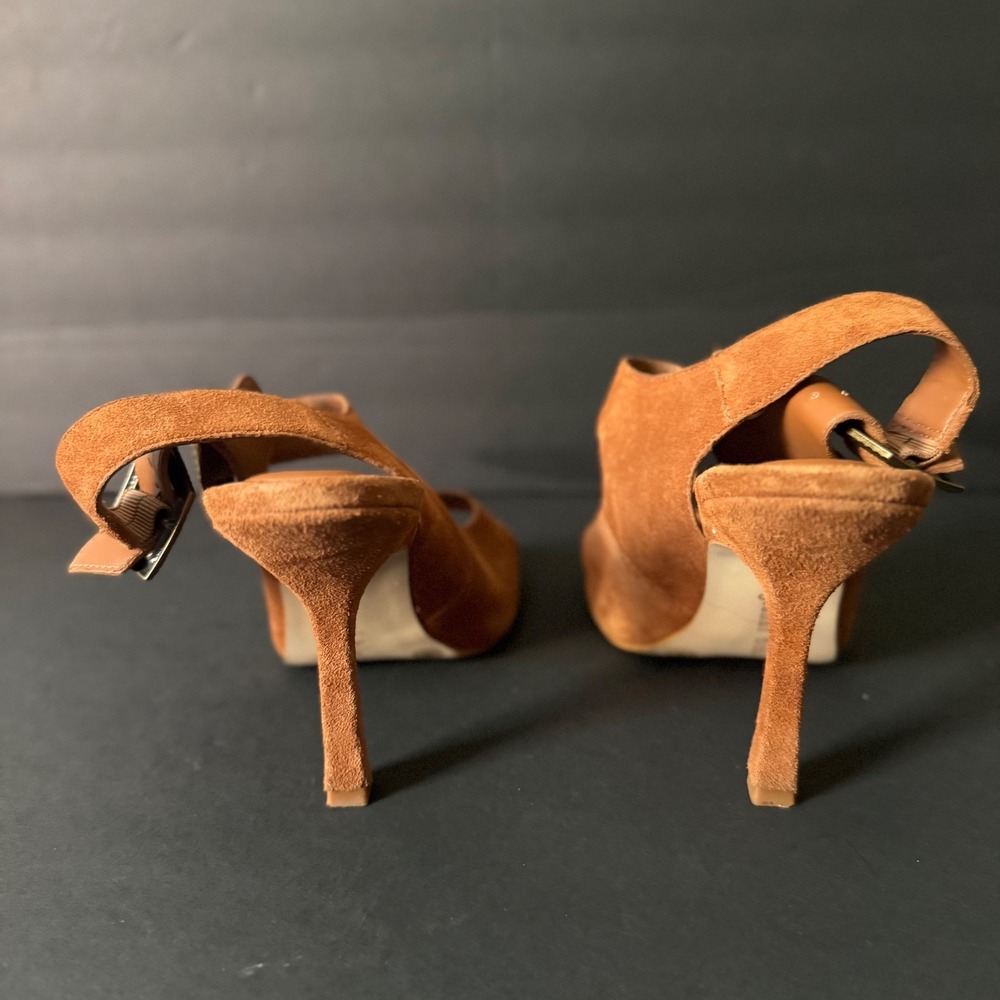 Gianni Bini Women Tan Suede Square Toe Slingback Heels with Buckle Accent Size 6 - Picture 5 of 8